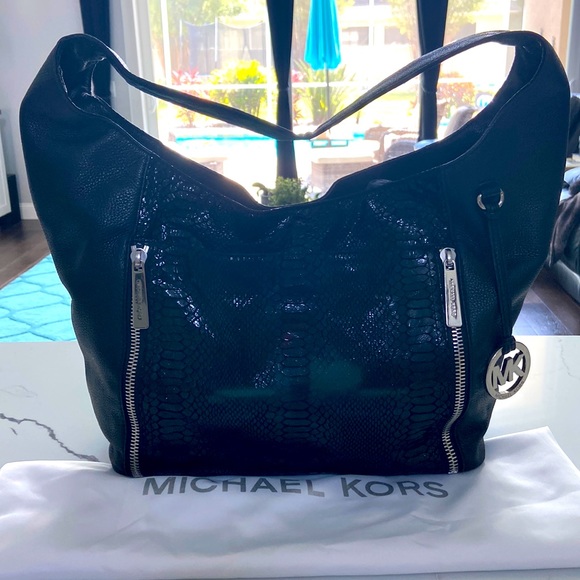 Michael Kors | Bags | Large Single Strap Black With Black Snake Skin ...